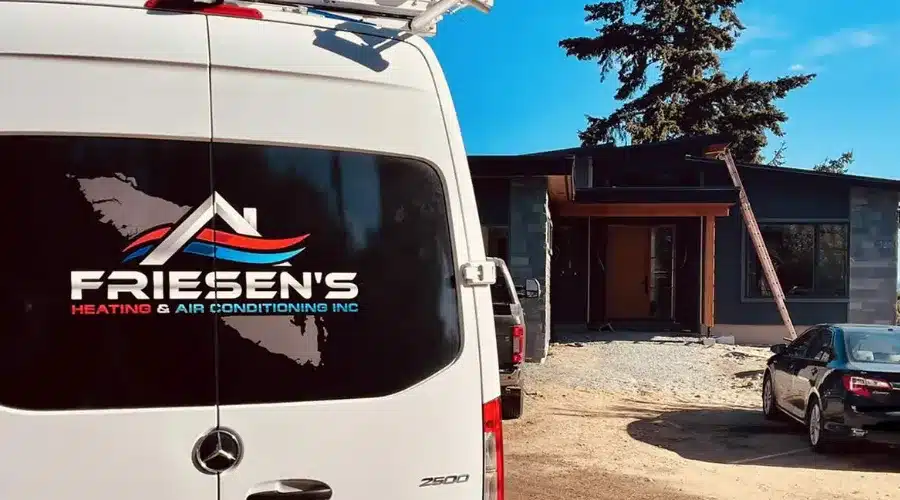 Friesen's Heating & Air Conditioning Van Out On A Clients Heat Pump Installation Project.